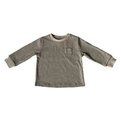 Kids Striped T-Shirt with Flap Pocket, Grey, Long Sleeve