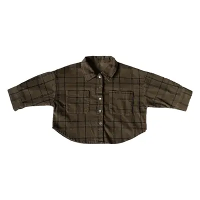 Kids Plaid Hooded Shirt Brown Long Sleeve