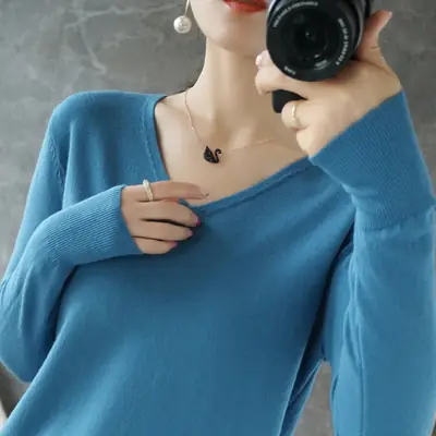 Women Wool V-Neck Knitwear Sweater Red 2025