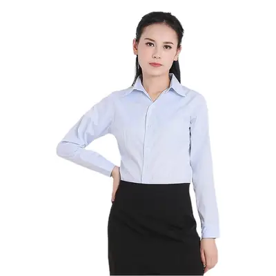 Women's White Vertical Stripe Shirt Long Sleeve Slim Fit Large