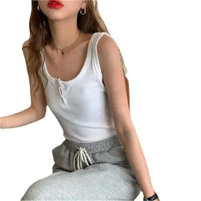 Women Black Button Front Camisole 2021 Summer