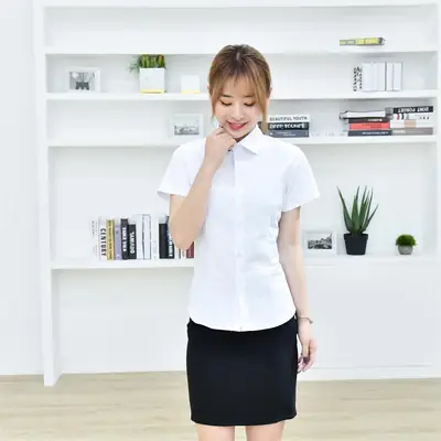 White Collar Shirt Women Long Short Sleeve Slim Fit Large