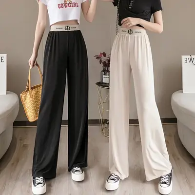 Women Wide Leg Pants Spring Summer Letter Print High Waist
