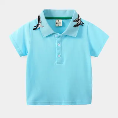 Light Blue Cartoon Print Boys T-Shirt Short Sleeve