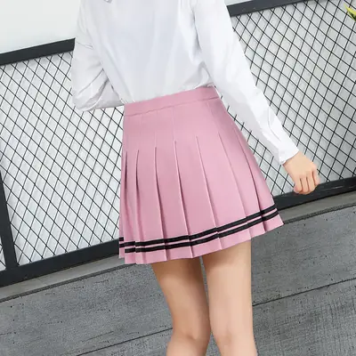 Pink Pleated Skirt for Women Summer Autumn Winter