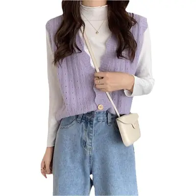 Women's New Cardigan Vest Hollow Knitted White