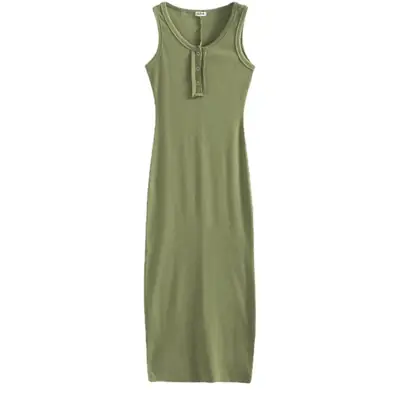 Vest Dress 2025 Summer Sleeveless Solid Color Cotton Tight Waist Slimming Elegant Button Dress