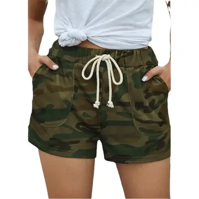Women Camouflage Shorts Mid Waist Loose Straight Leg