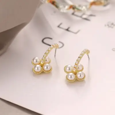 Gold Pearl Geometric Earrings for Women