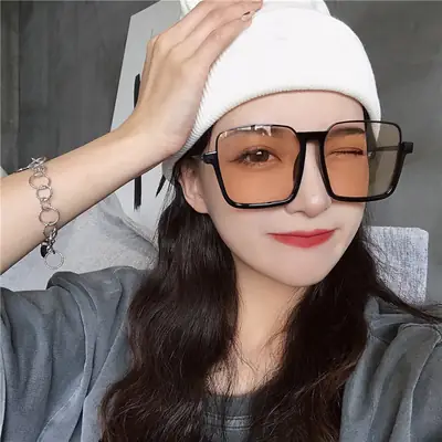 Square Big Frame Sunglasses for Women Men Yellow Lens