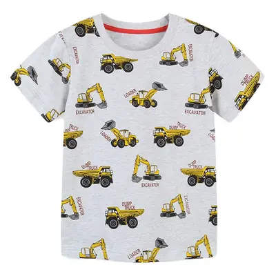 Kids Construction T-Shirt White Cotton Round Neck