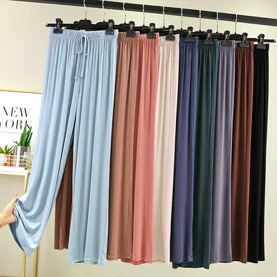 Women's Black Modal Wide Leg Pants Straight High Waist