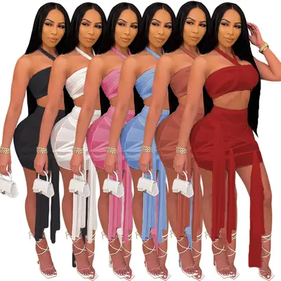 Red Velvet Tube Top Skirt Set for Women
