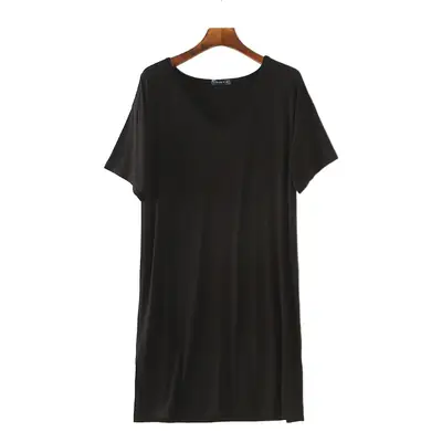 Black V-Neck Short Sleeve Dress for Women