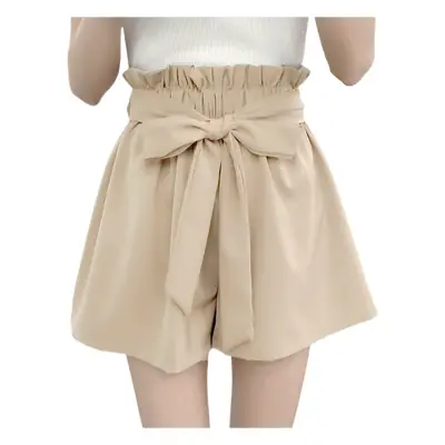 Women High-Waist Floral Shorts White Loose Bow Elastic Waist