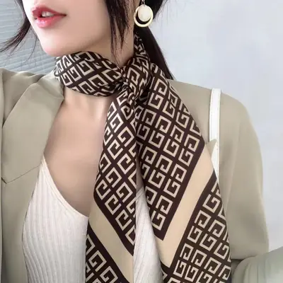 Muslim Women's Silk Scarf 90cm Letter Print Beige