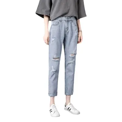 Women Ripped Cropped Jeans Plus Size Slimming
