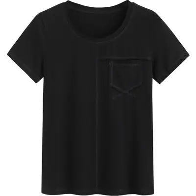 Black Short Sleeve T-Shirt with Flap Pocket