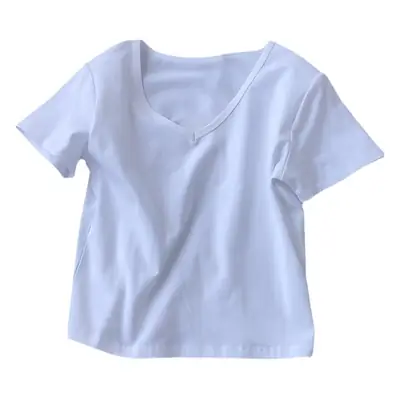 Women V-Neck Short Sleeve T-Shirt White 2025