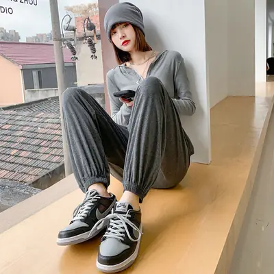 Women Grey Sports Pants Slimming Casual Summer Wear