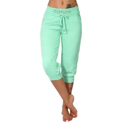 Women's Mint Green Slimming Sports Pants Capri Length