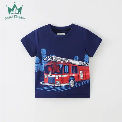 Kids Fire Engine T-Shirt Navy Blue Medium
