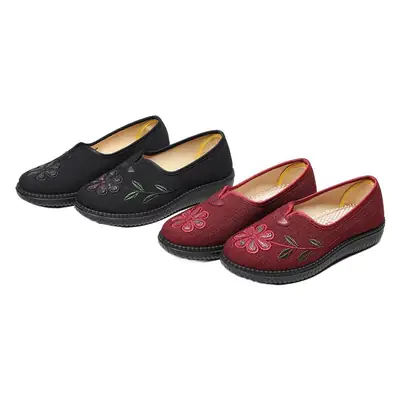Women's Red Embroidered Flat Heeled Loafers
