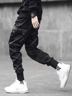 Men's Black Multi-Pocket Jogging Pants Skinny Sports Wear