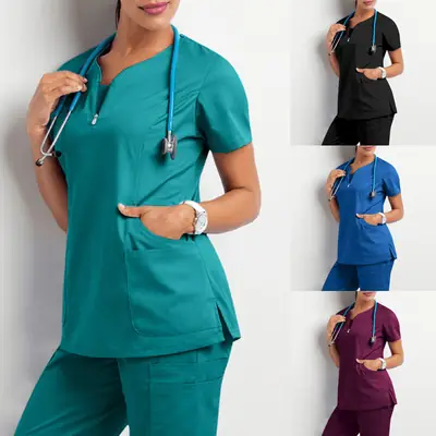 Women's Aqua Short Sleeve T Shirt Work Top Nurse Surgical