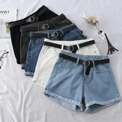 Women Denim Shorts High Waist Curled Summer Style