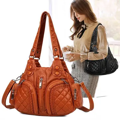 Korean-style Shoulder Bag for Women, Washable Soft Leather, Large Capacity, Crossbody Design