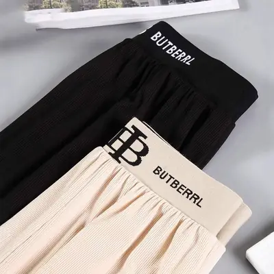 Women Ice Silk Wide Leg Pants Black Spring Summer