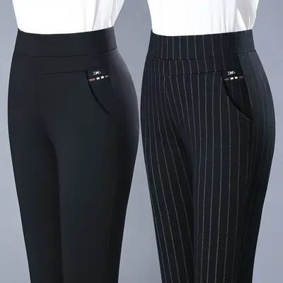 Black Pocket Casual Pants for Women Middle Age Elderly