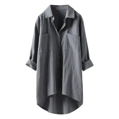 Women Korean Style Green Cotton Linen Shirt