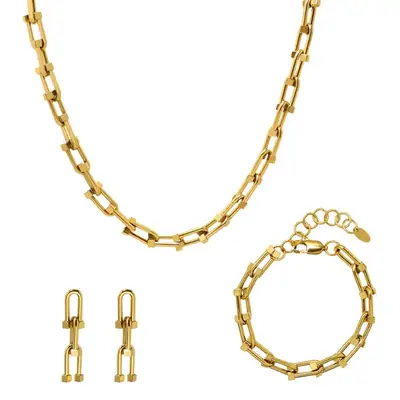 Titanium Steel Horseshoe Buckle Necklace Set for Women