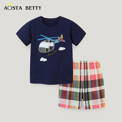 Boat Helicopter T-Shirt Shorts Set for Boys Summer