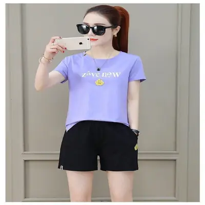 Korean Style Orange T-Shirt Shorts Set Large