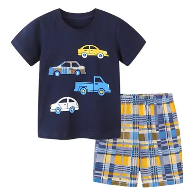 Kids Cartoon Car T-Shirt Blue Short Sleeve