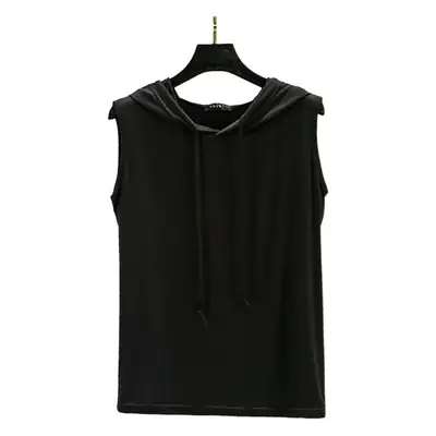 Women's 2023 Sleeveless Hooded T-Shirt Modal Black