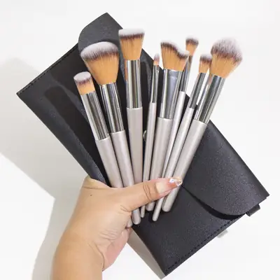 10 Pack Champagne Cosmetic Brushes Set Soft Hair Beauty Tools