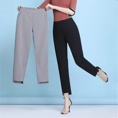Women's Light Green Cropped Slim Fit Pants 2025