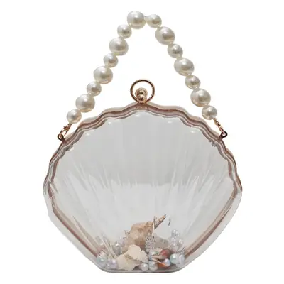 Green Pearl Chain Shell Bag with Acrylic Handle