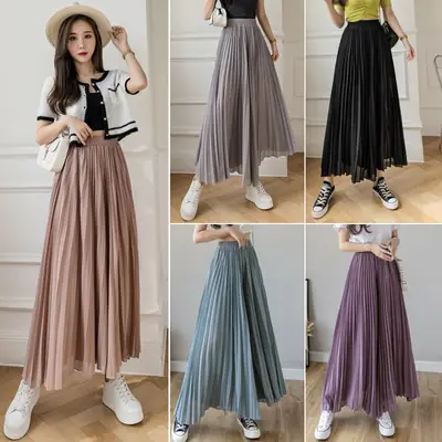Women's Loose Pleated Chiffon Pants High Waist Purple Blue