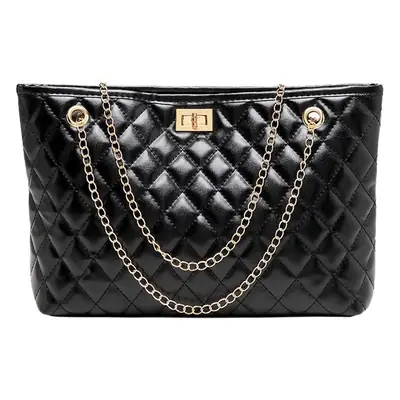 Black Quilted Women's Shoulder Bag with Gold Chain