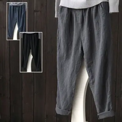 2024 Women Linen Harem Pants Solid Color