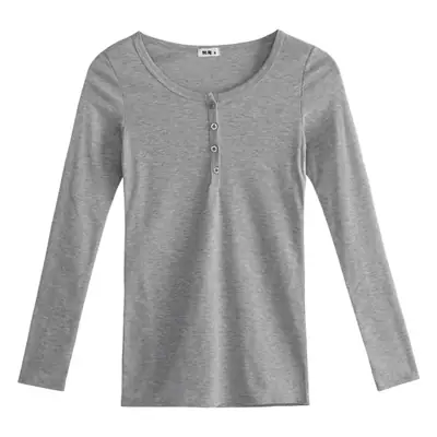 Women Button Top Long Sleeve T-Shirt Black 2025
