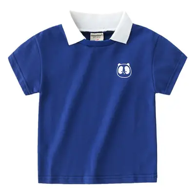 Blue Boys' Lapel T-Shirt with Panda Print