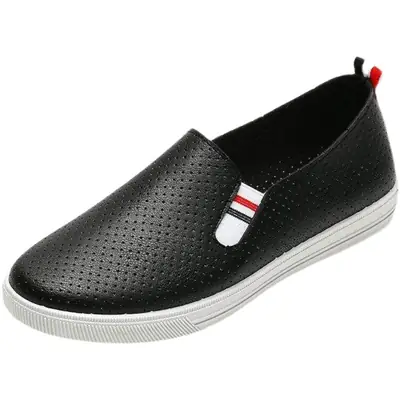 Women's Hollow Breathable Slip-On Shoes White Flat Bottom
