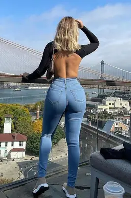Women Slim Fit Stretch Jeans Light Blue Pencil Pants