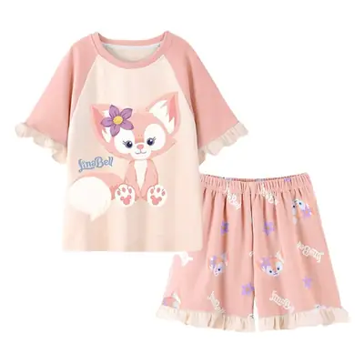 Girls Cartoon Pajamas Summer Cotton Red White Medium